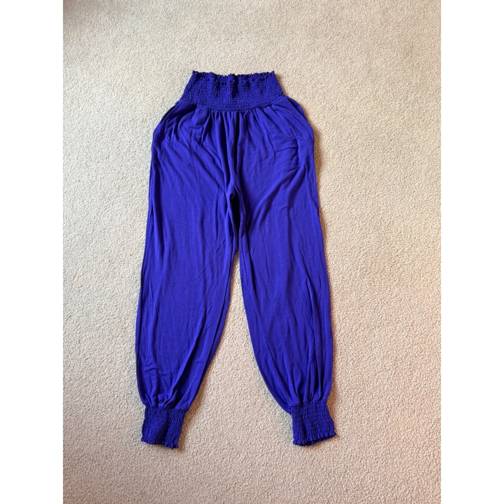 Zenana Women 1X Royal Blue Smocked Waist Harem Jogger Pants Boho Yoga Lounge